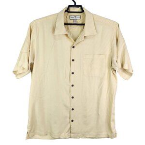 Men's Beige Tropical Island 100% Silk Shirt Short Sleeve Button-Up Size XLT